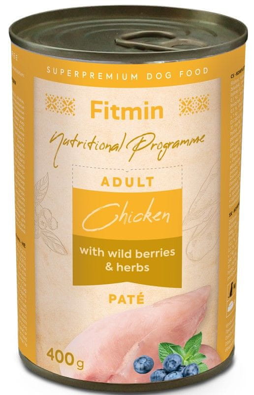 Fitmin Nutrition Program dog tin chicken with herbs and wild berries 12×400 g